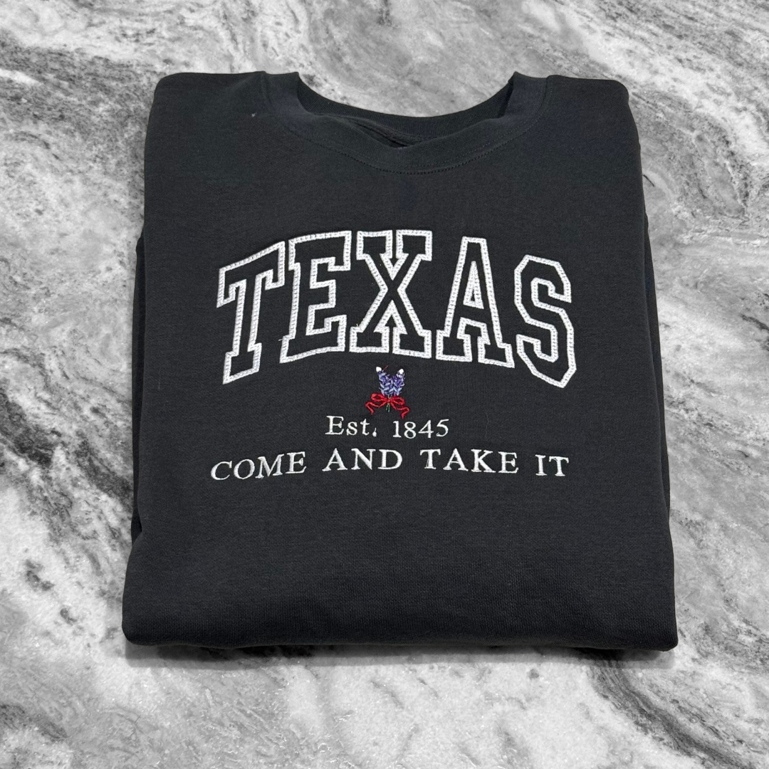 Texas Bluebonnet Charcoal Gray Embroidered Crew