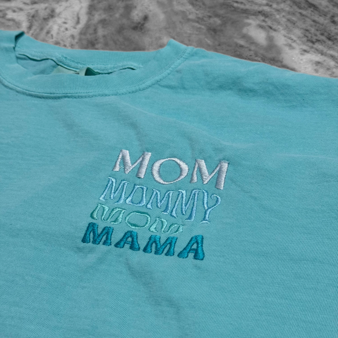 Mom Embroidered T-Shirt Aqua Blue