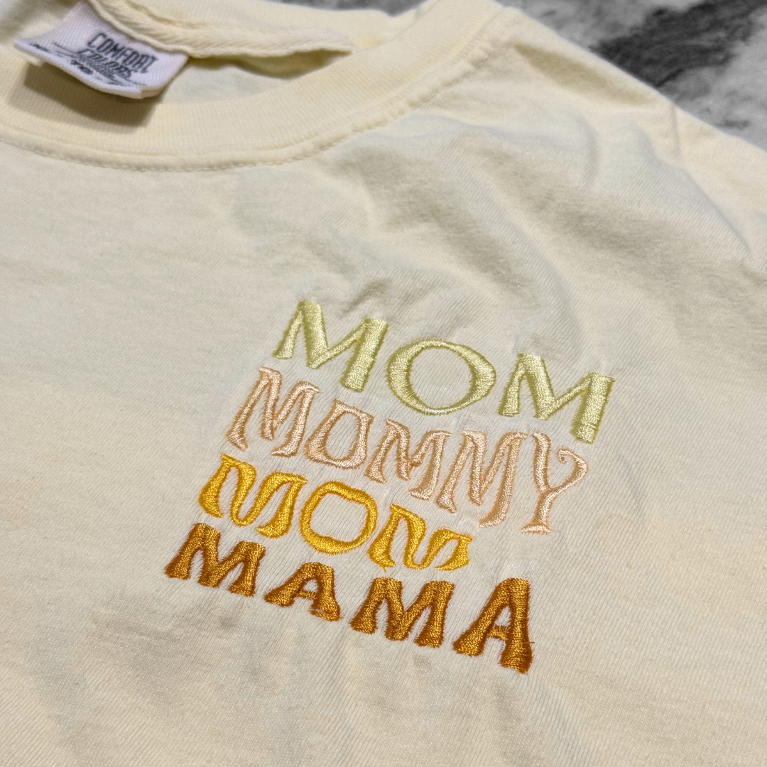 Mom Embroidered T-Shirt Soft Yellow