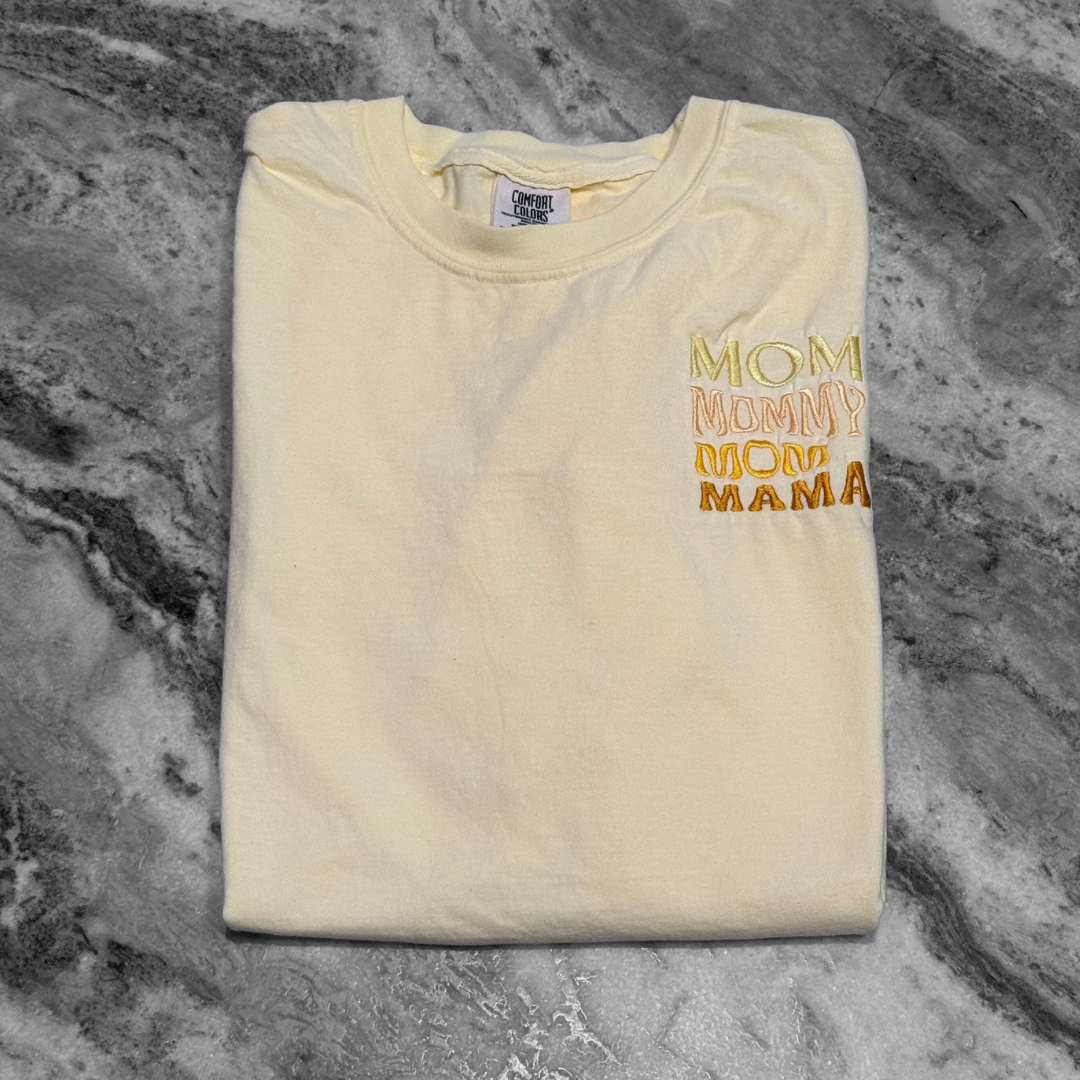Mom Embroidered T-Shirt Soft Yellow