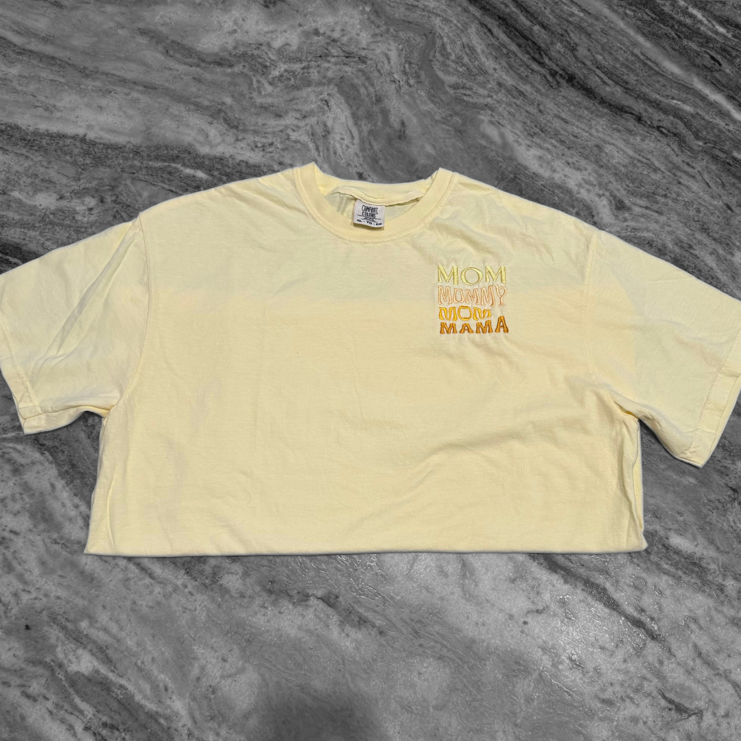 Mom Embroidered T-Shirt Soft Yellow