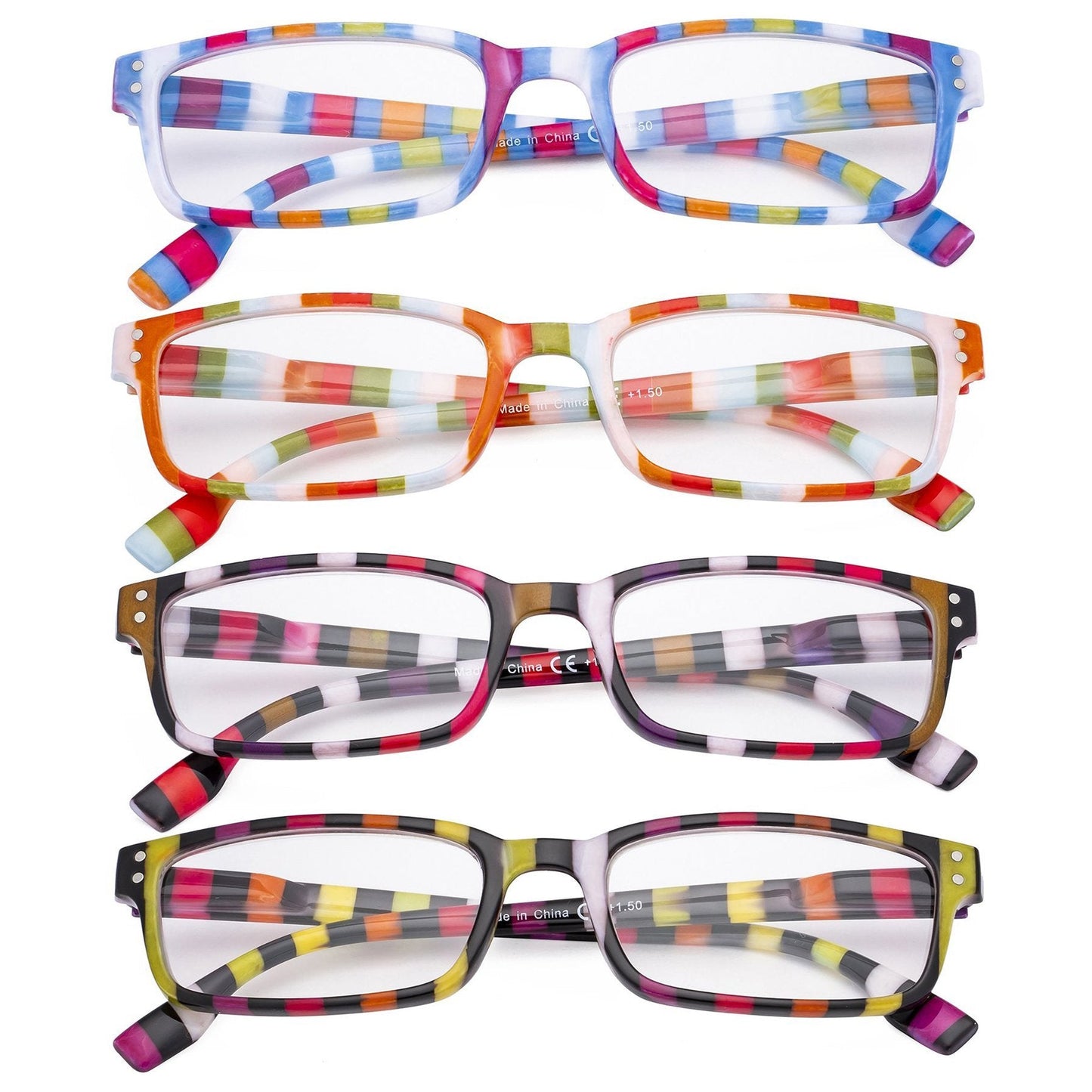 4 Pack Colorful Stripe Design Reading Glasses R097S