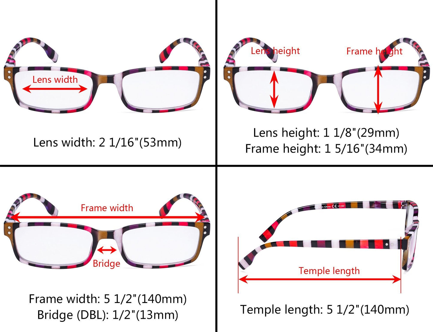 4 Pack Colorful Stripe Design Reading Glasses R097S