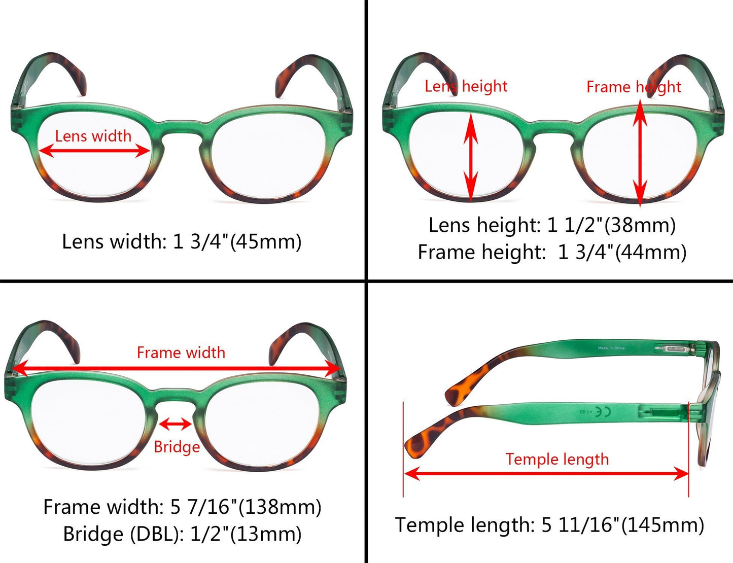 4 Pack Fashion Oval Colorful Reading Glasses R124D