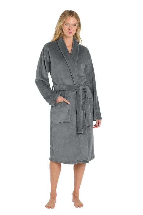 Gray Plush Shawl Collar Spa Robe