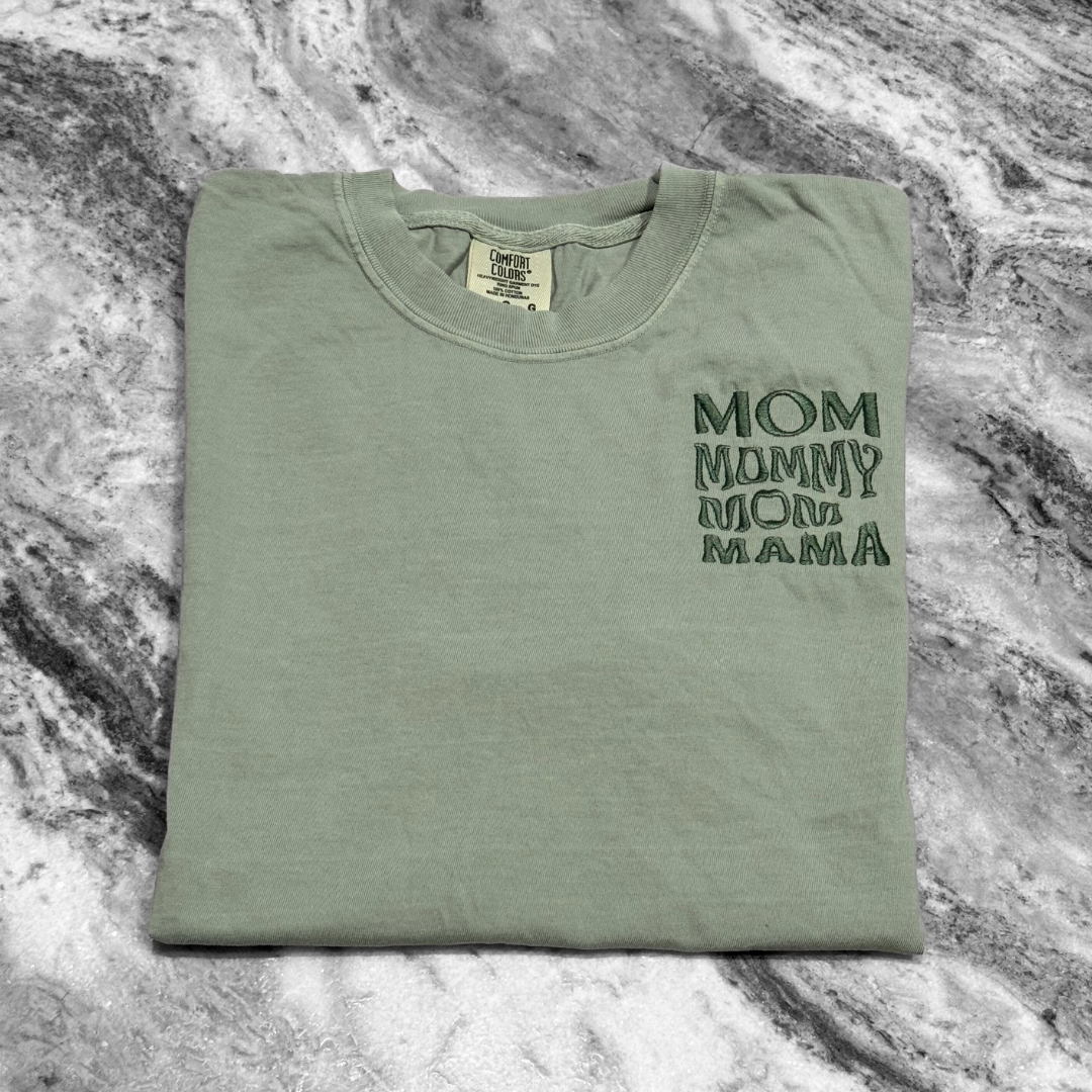 Mom Embroidered T-Shirt Sage Green