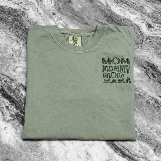 Stacked Mom Embroidered T-Shirt Sage Green