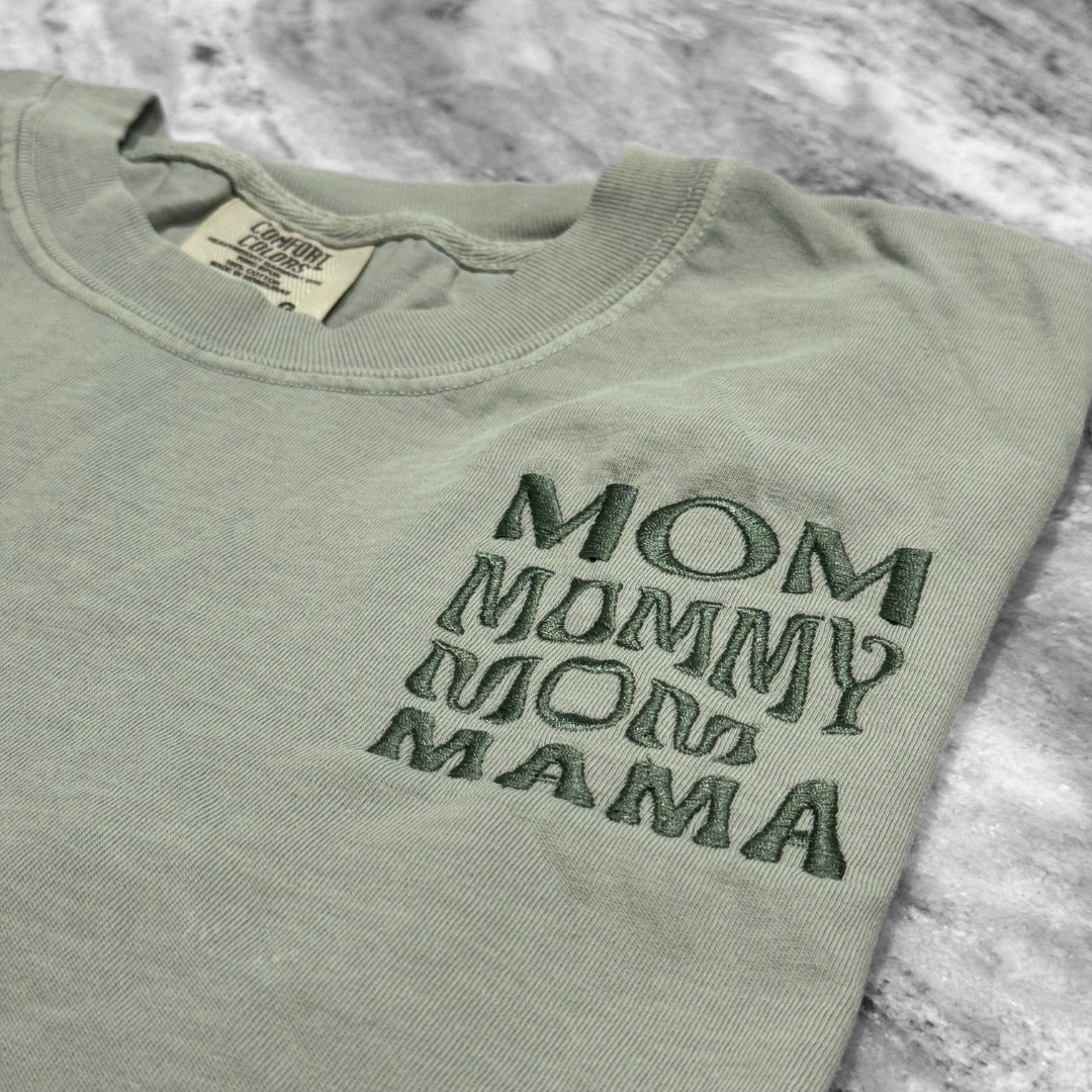 Stacked Mom Embroidered T-Shirt Sage Green
