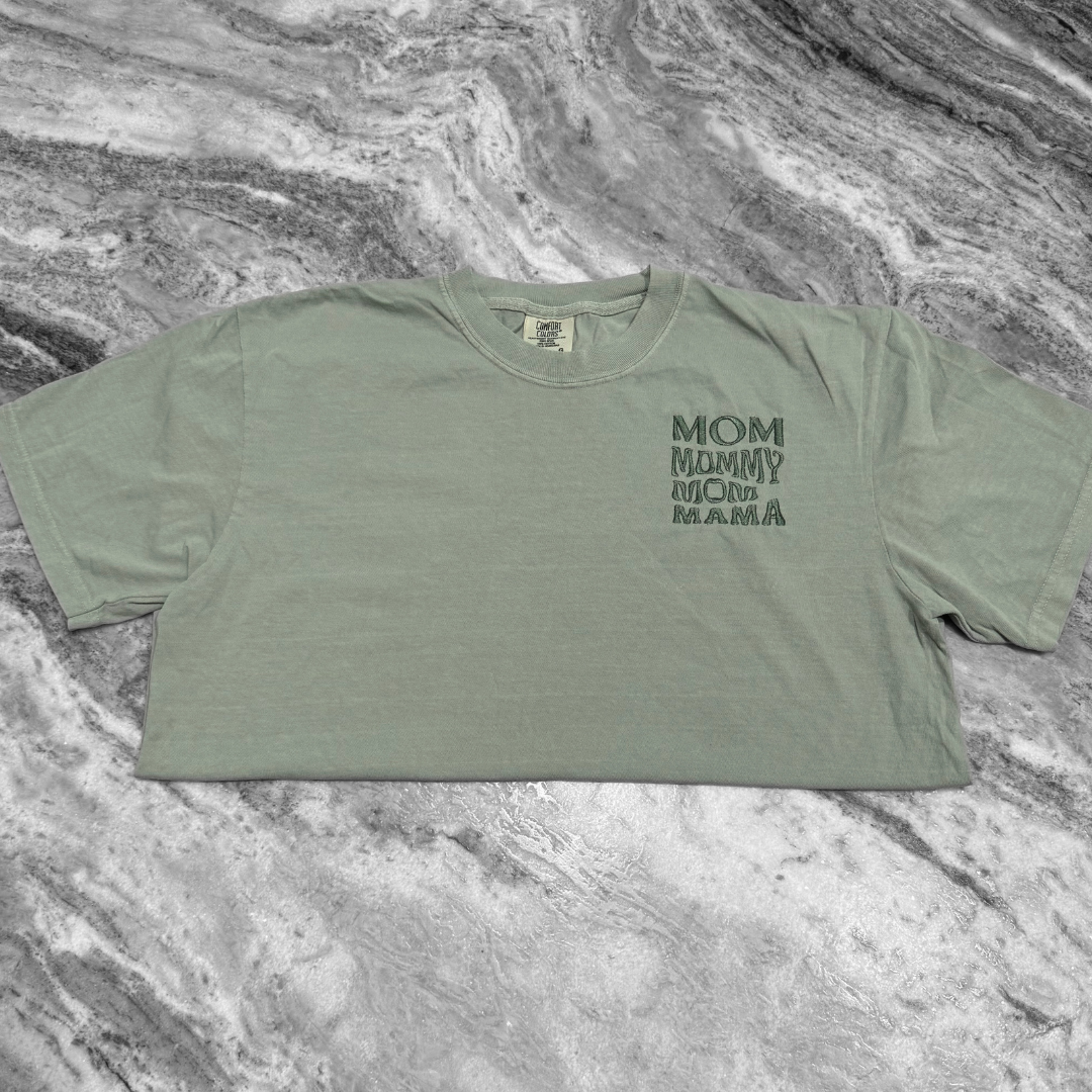 Stacked Mom Embroidered T-Shirt Sage Green