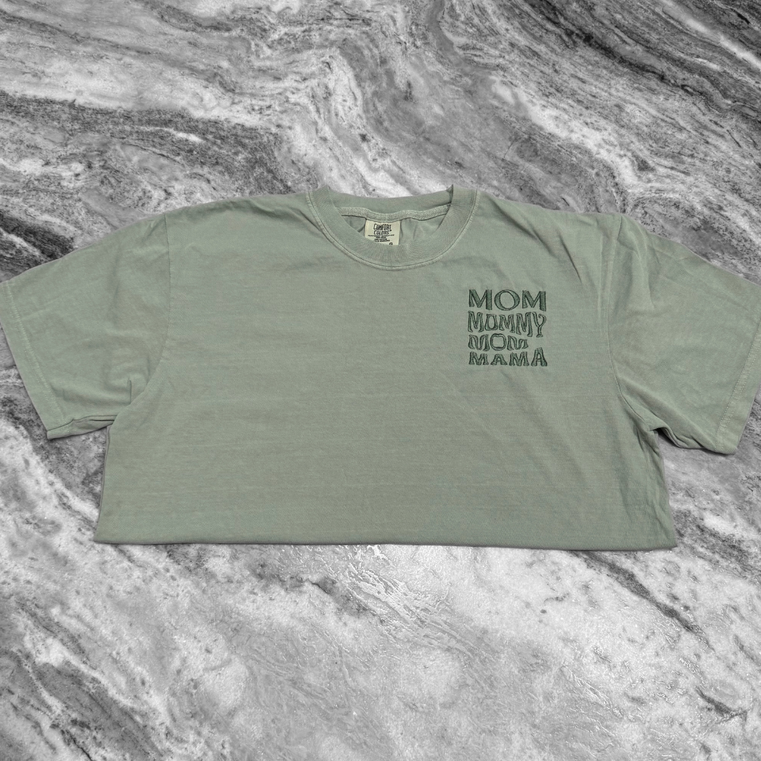 Mom Embroidered T-Shirt Sage Green