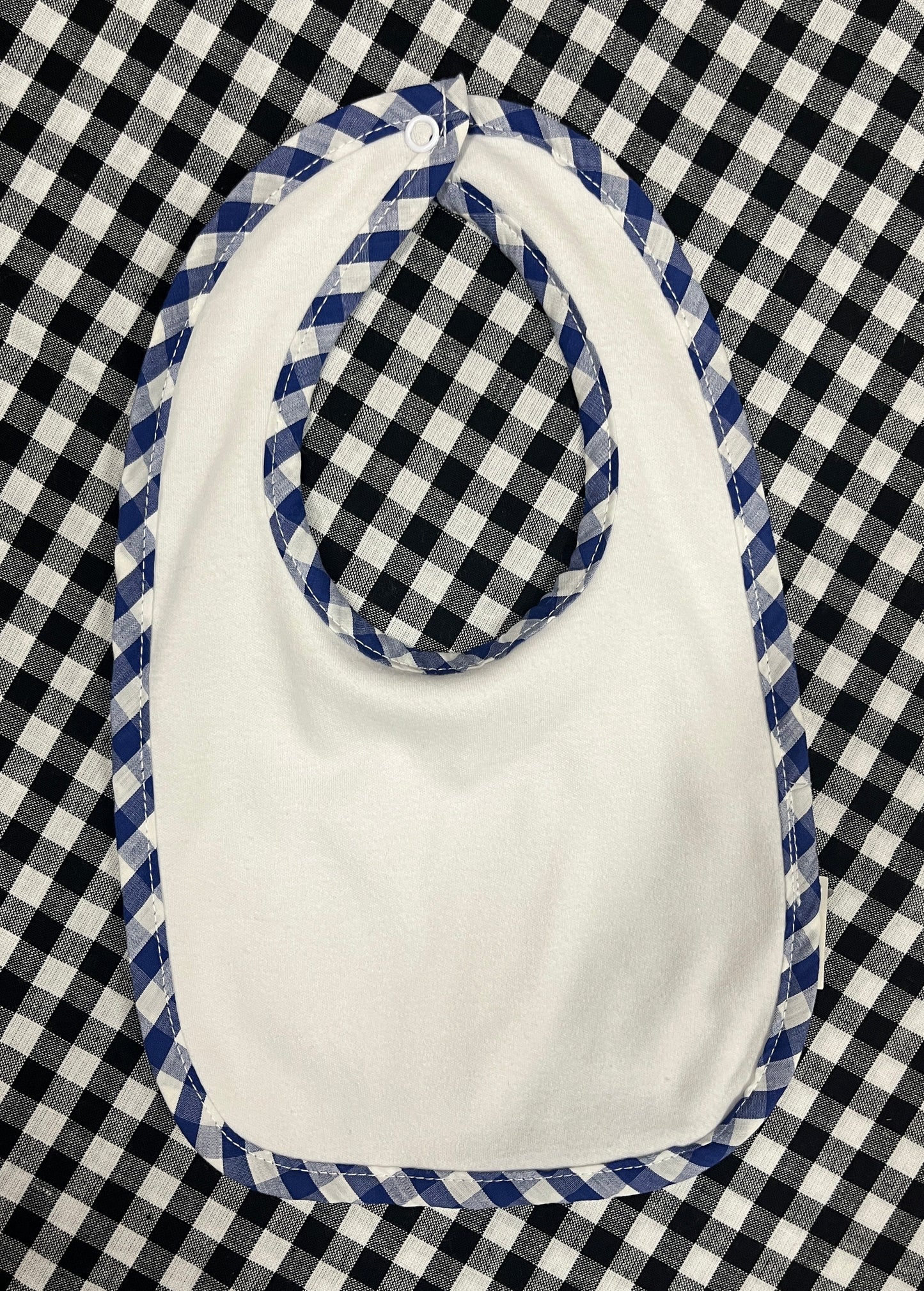 Blue Gingham Trim Baby Bib