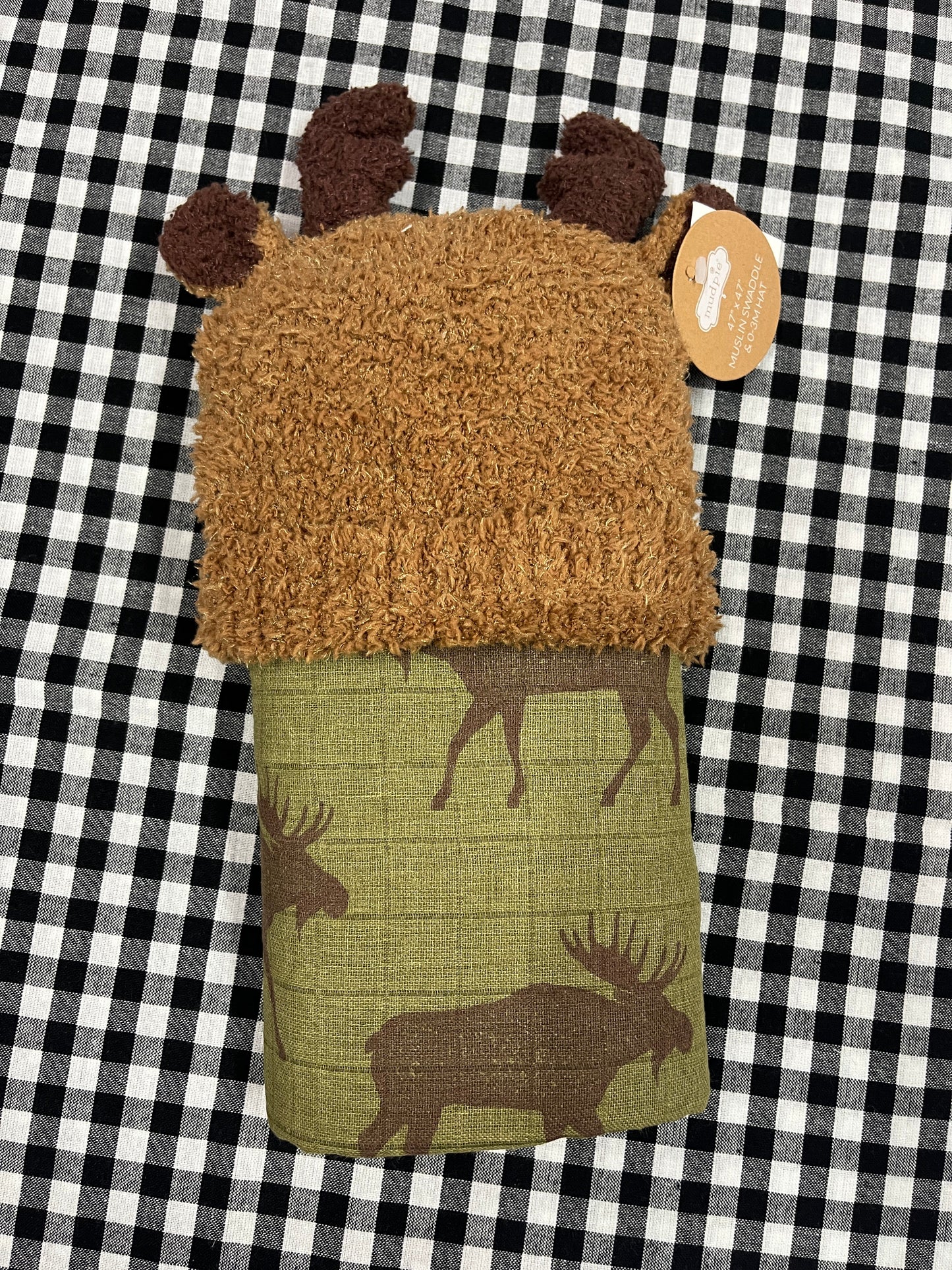 Mud Pie Moose Baby Swaddle & Hat Set