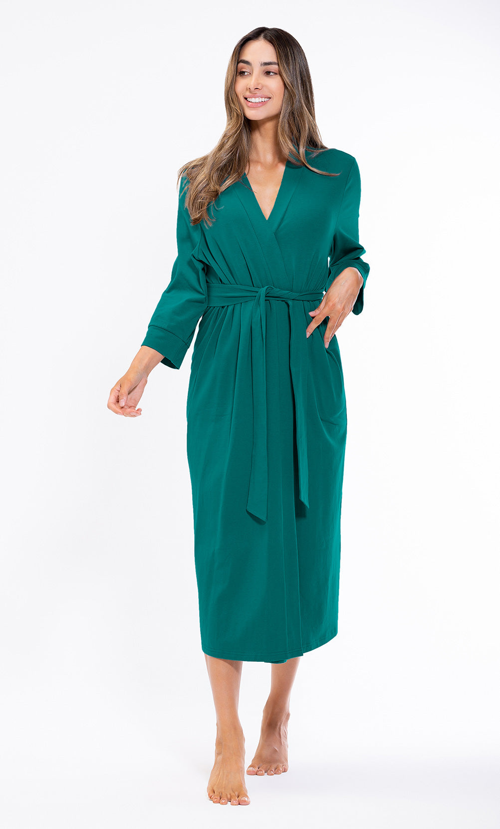 Teal Cotton Knit Kimono Spa Robe