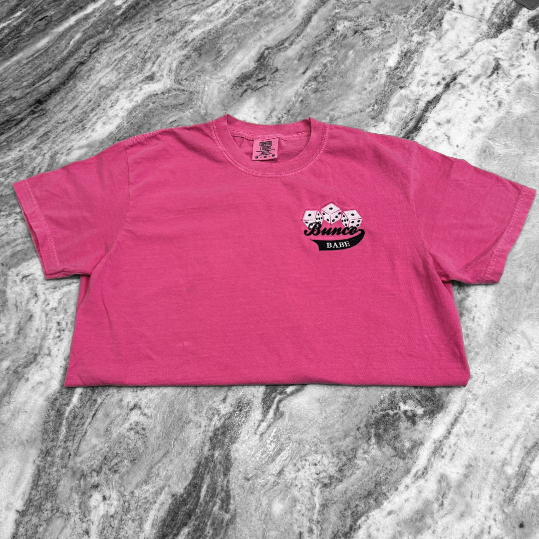 Bunco Babe Embroidered T-Shirt Crunchberry