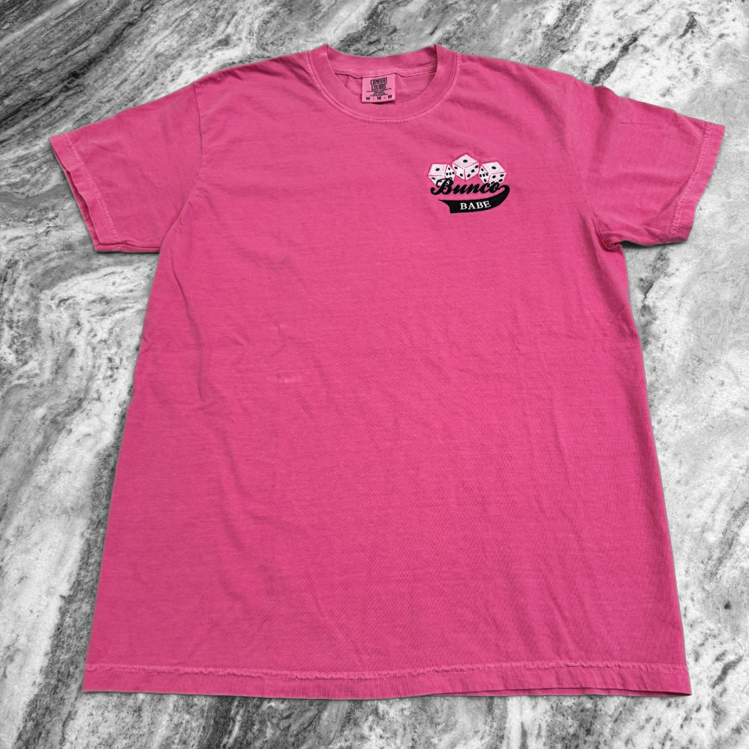 Bunco Babe Embroidered T-Shirt Crunchberry