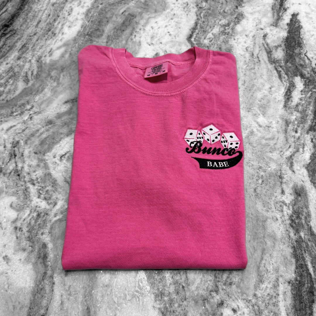 Bunco Babe Embroidered T-Shirt Crunchberry