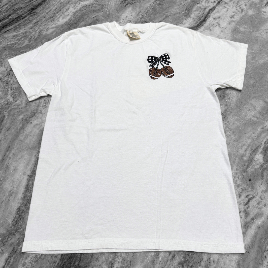 Football Cherries Embroidered T-Shirt White