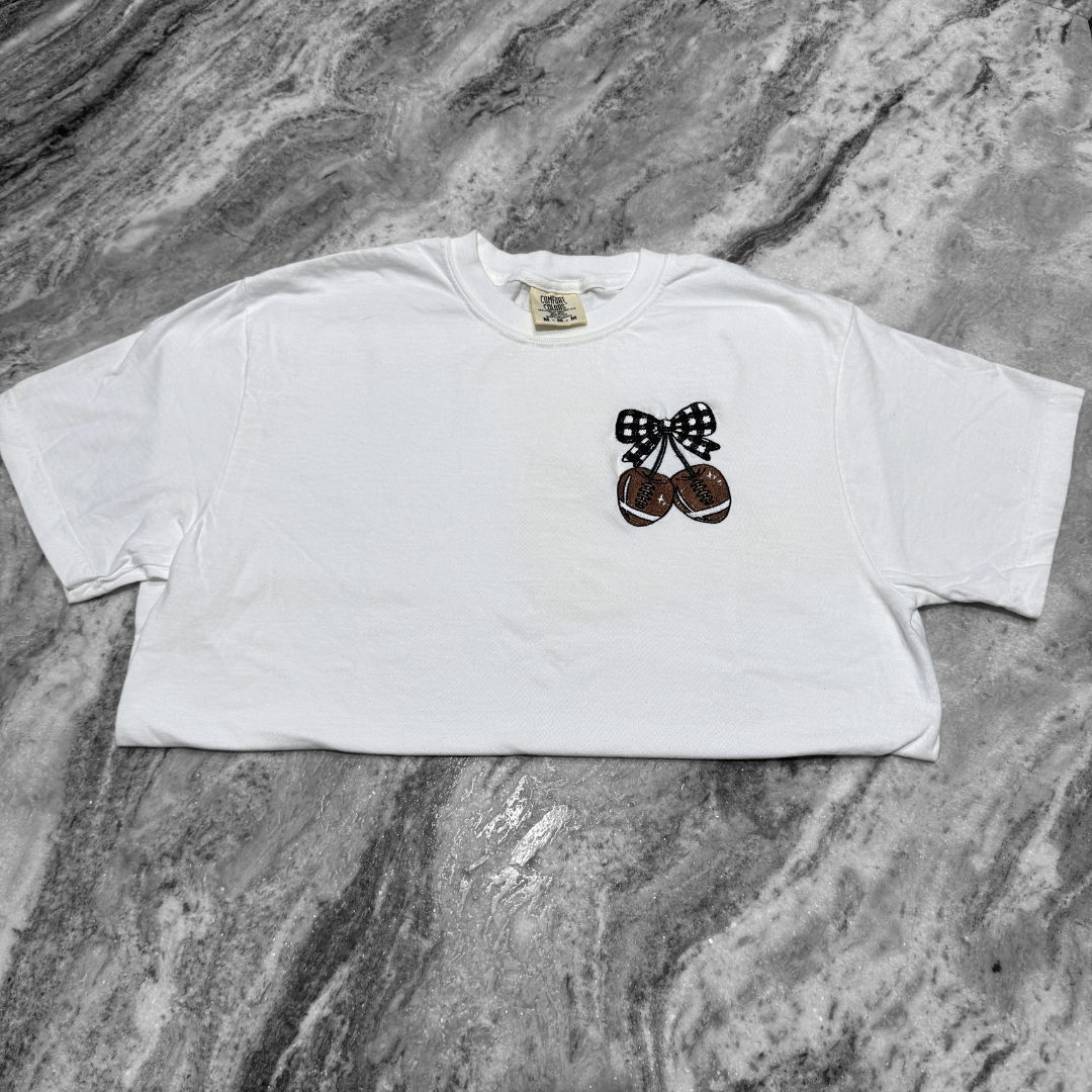 Football Cherries Embroidered T-Shirt White