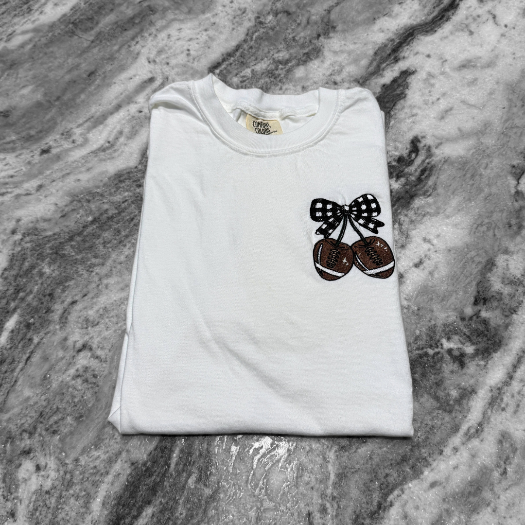 Football Cherries Embroidered T-Shirt White
