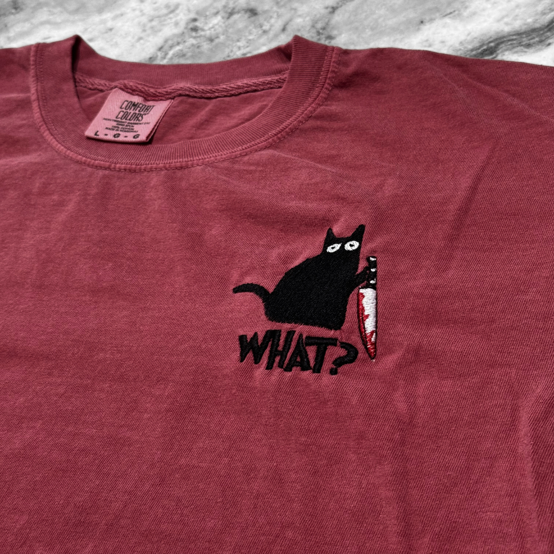 Knife Cat Cartoon Embroidered T-Shirt