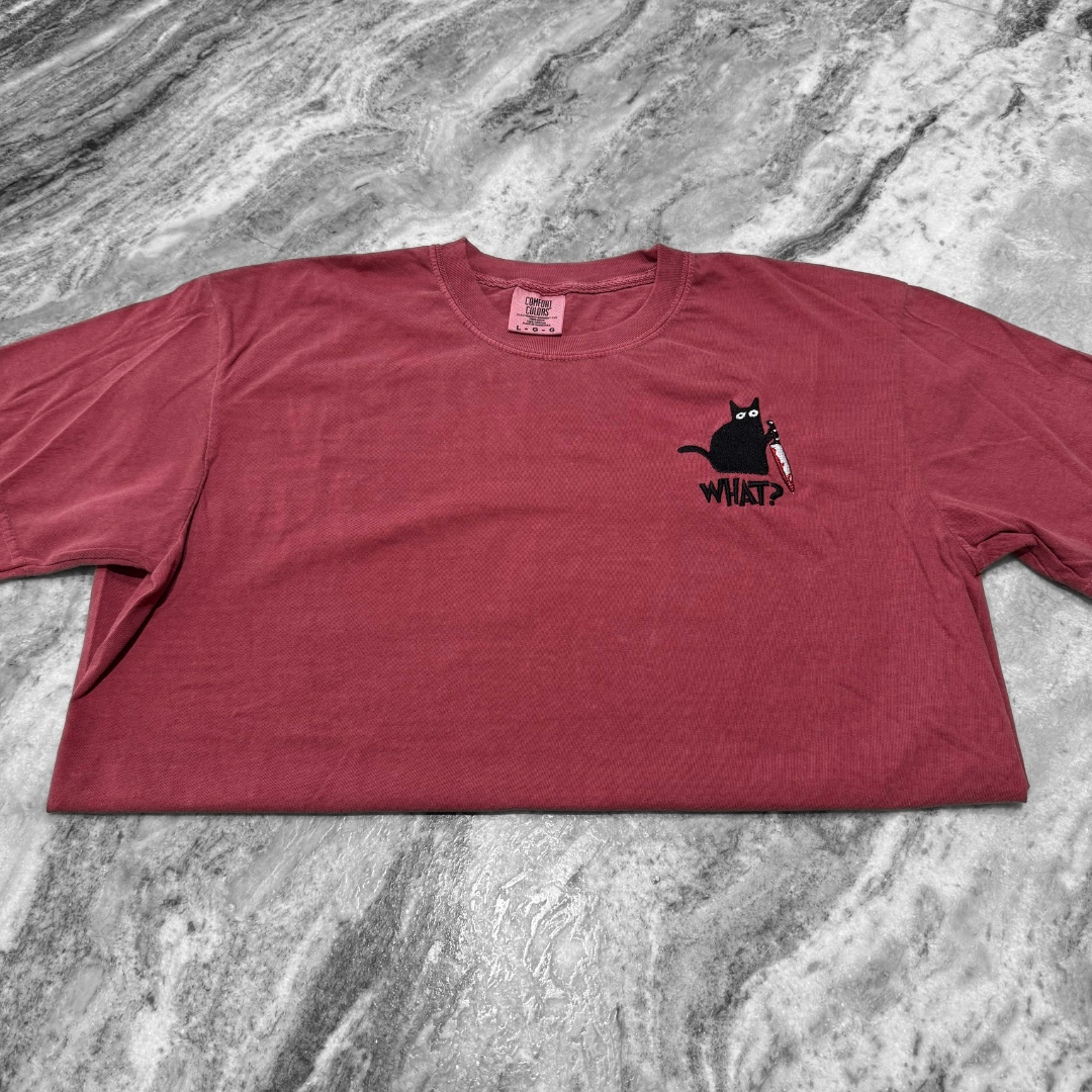 Knife Cat Cartoon Embroidered T-Shirt