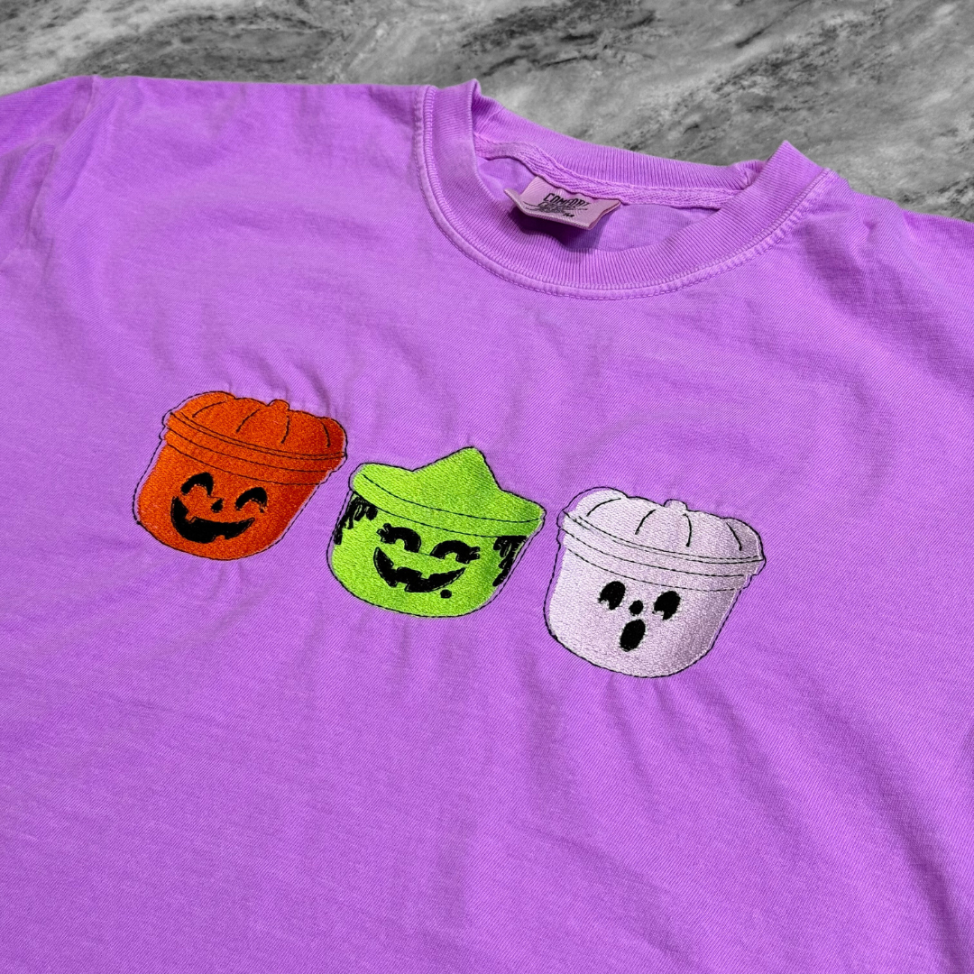 Vintage Halloween Candy Buckets Embroidered T-Shirt