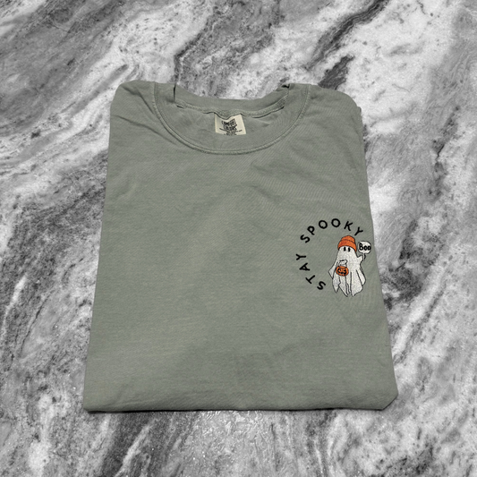 Stay Spooky Beanie Ghost Embroidered T-Shirt