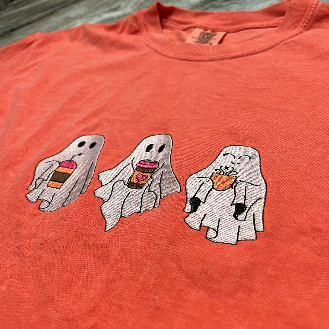 Coffeeshop Ghosts Embroidered T-Shirt