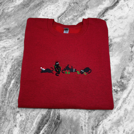 Silly Christmas Cats Embroidered Crew