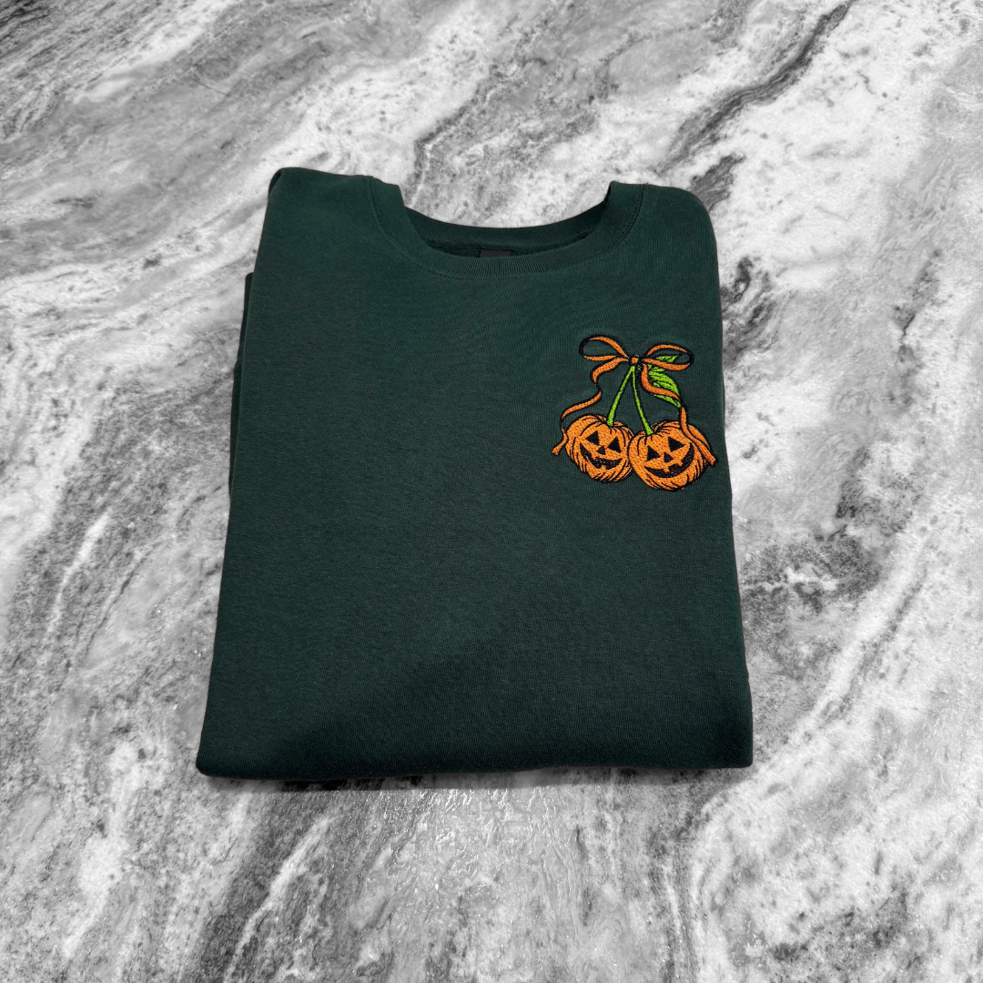 Pumpkin Cherries Embroidered Crew