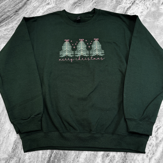 Merry Christmas Trees + Bows Crewneck Sweatshirt
