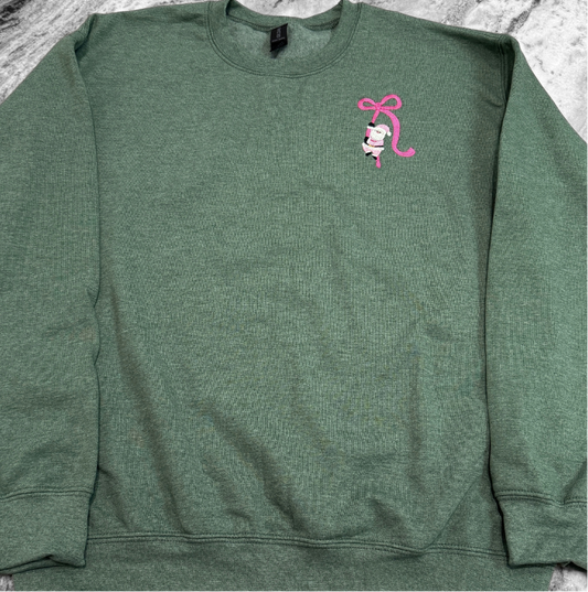Christmas Santa Bow Embroidered Crewneck Sweatshirt