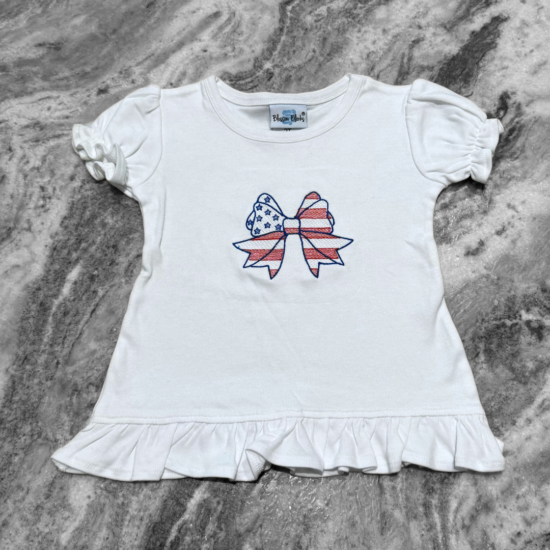 American Flag Ribbon Girl's Ruffle Tee
