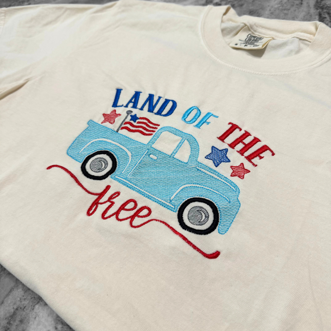 Land of the Free Truck Embroidered T-Shirt
