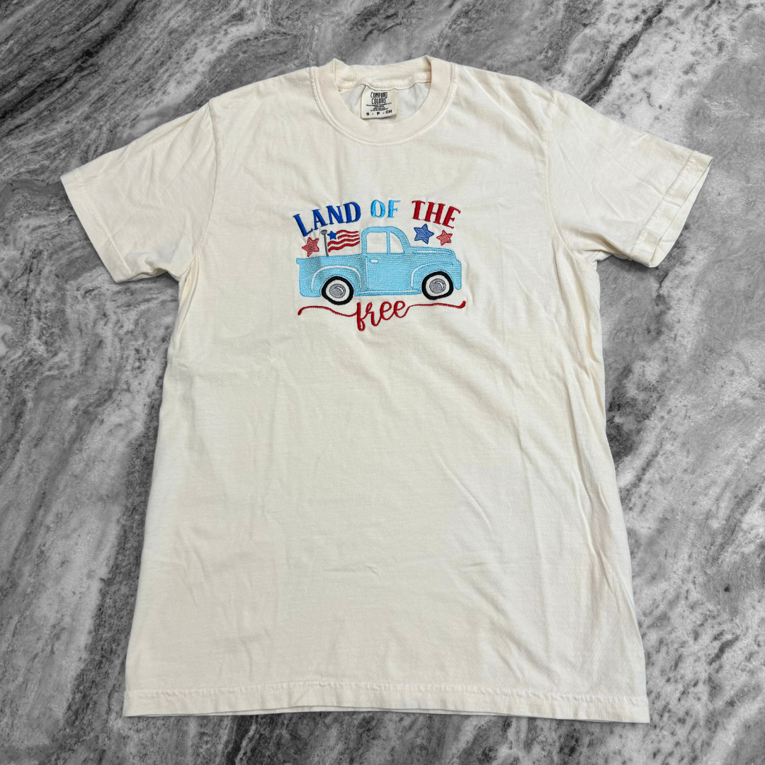 Land of the Free Truck Embroidered T-Shirt