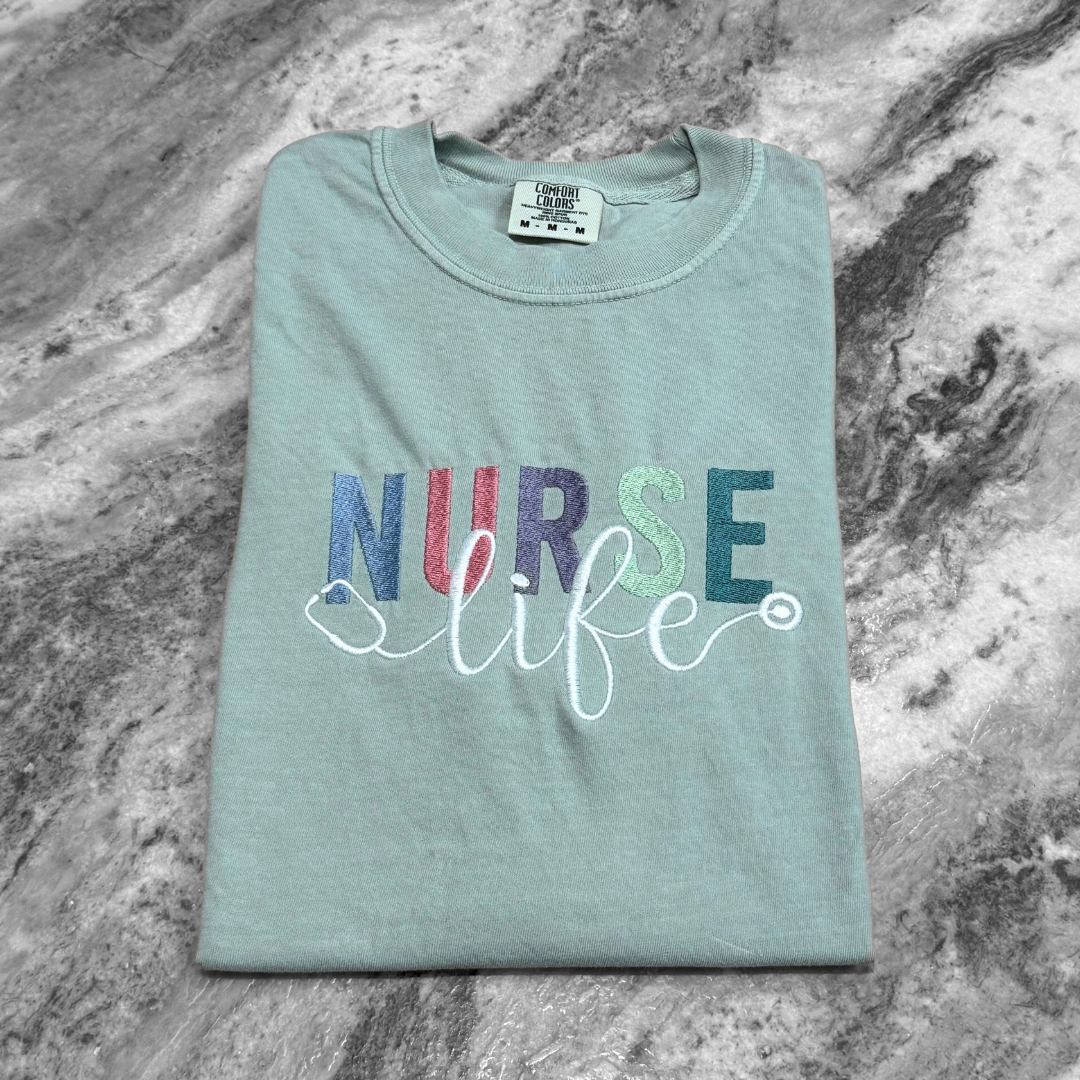 Nurse Life Pastel Embroidered T-Shirt