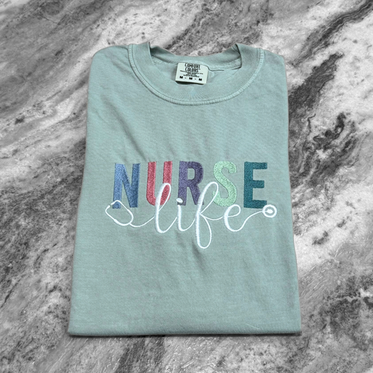 Nurse Life Pastel Embroidered T-Shirt