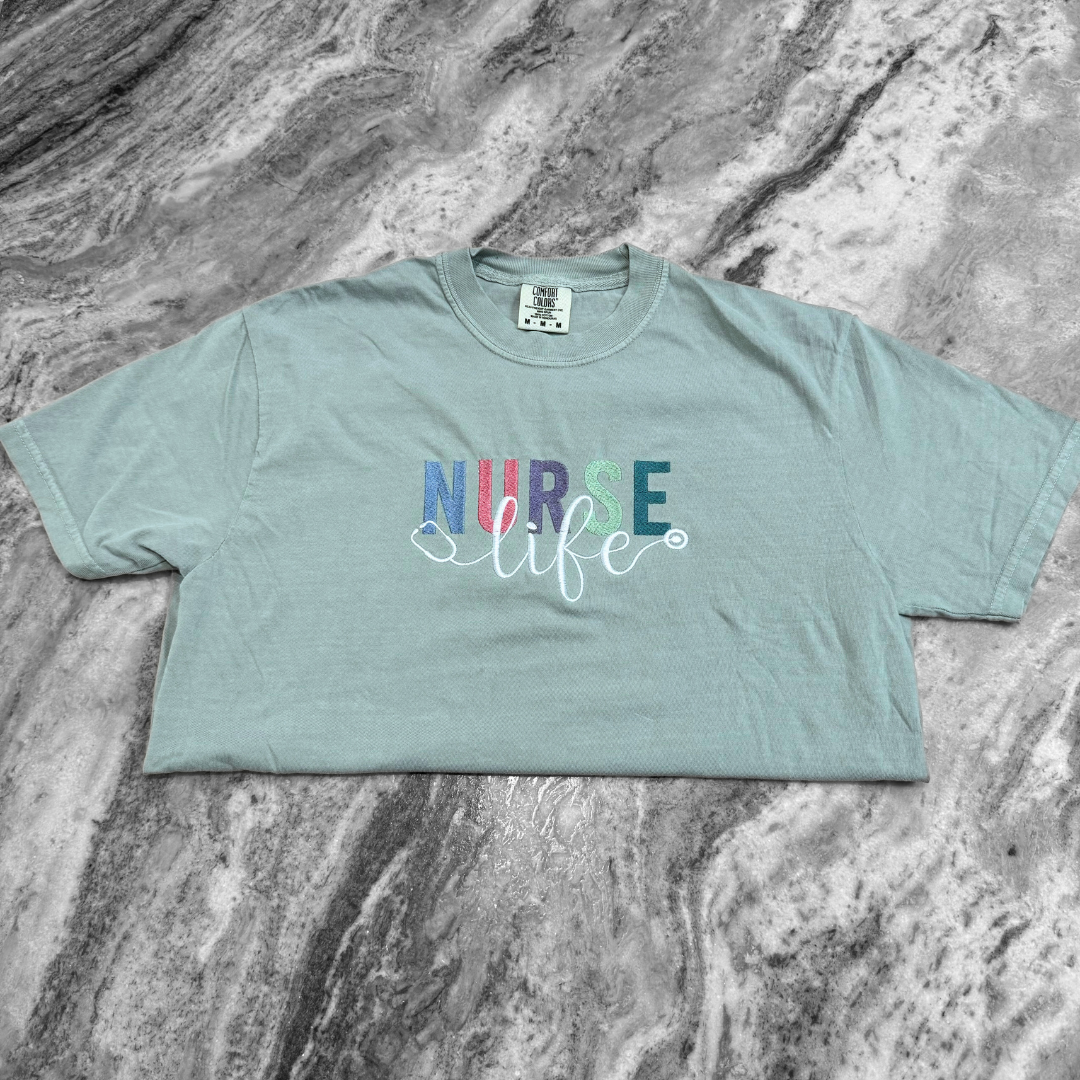 Nurse Life Pastel Embroidered T-Shirt
