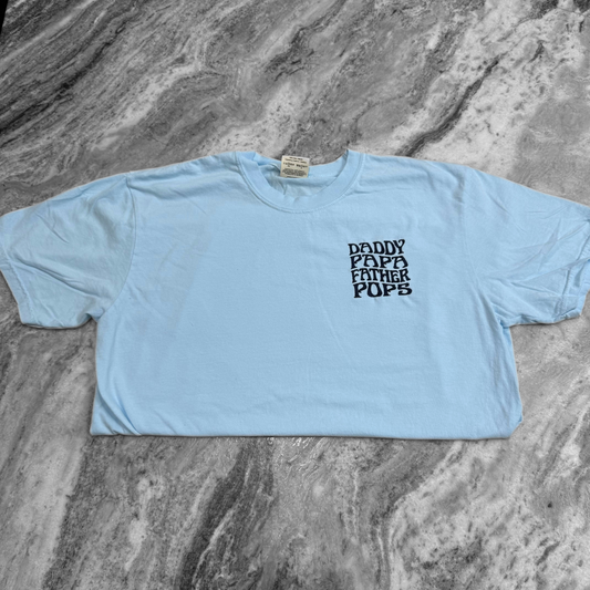 Stacked Dad Names Embroidered T-Shirt Light Blue