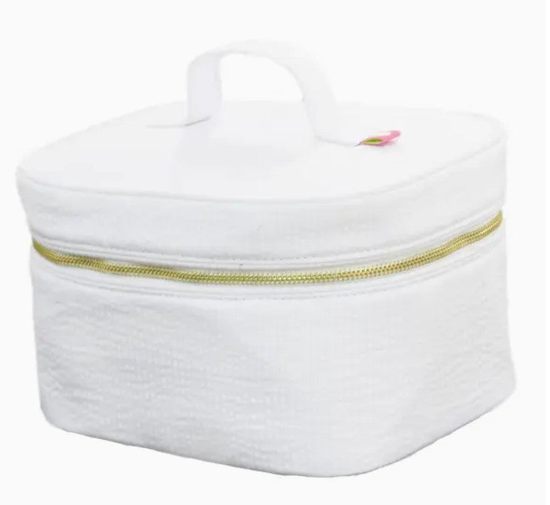 MINT White Seersucker Train Case