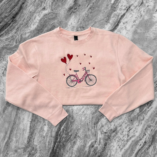 Valentine's Bicycle Embroidered Crew