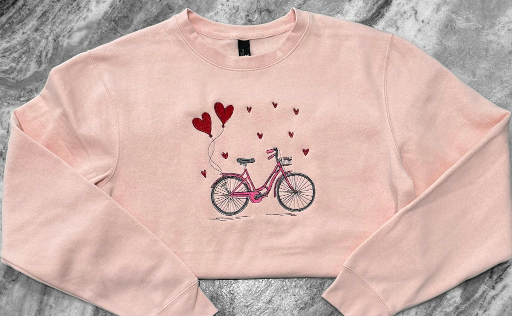 Valentine's Bicycle Embroidered Crewneck Sweatshirt