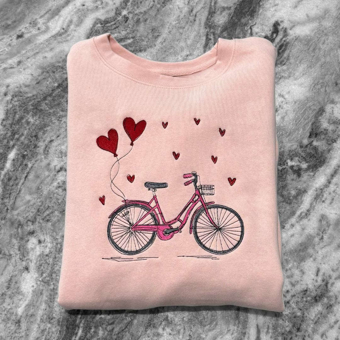 Valentine's Bicycle Embroidered Crew