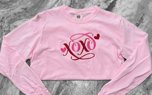 XoXo Vday Embroidered Long Sleeve T-Shirt
