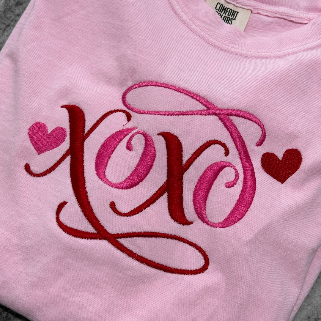 XoXo Vday Embroidered Long Sleeve T-Shirt