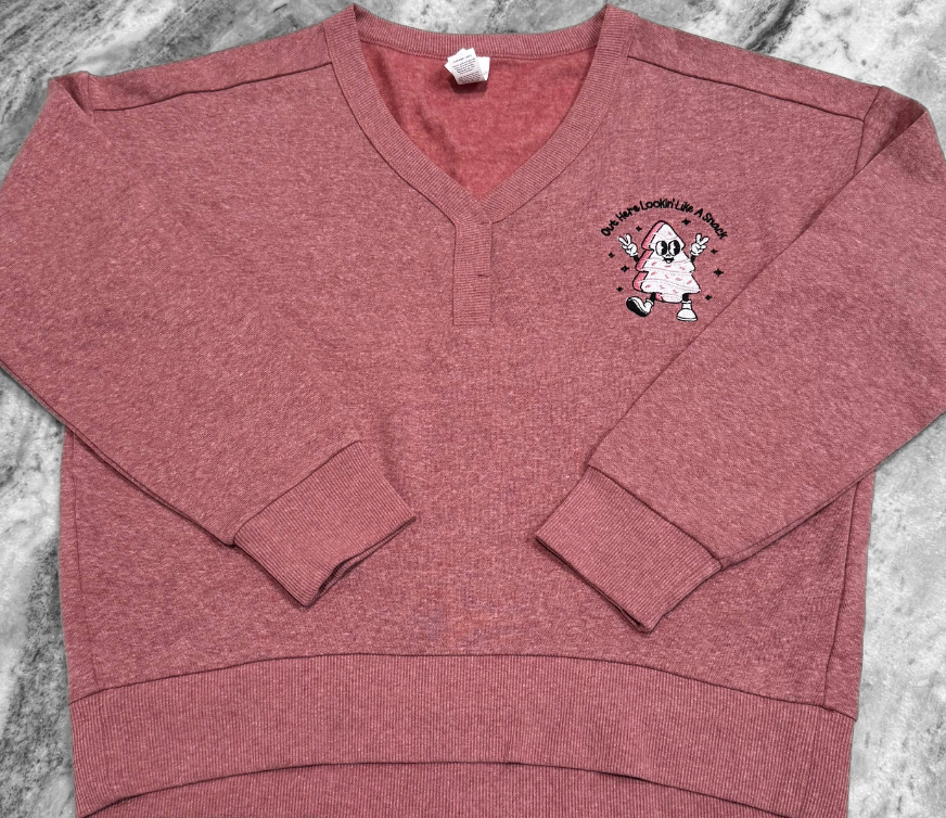 Christmas 'Out Here Looking Like a Snack' Cake Embroidered V-Neck Sweatshirt