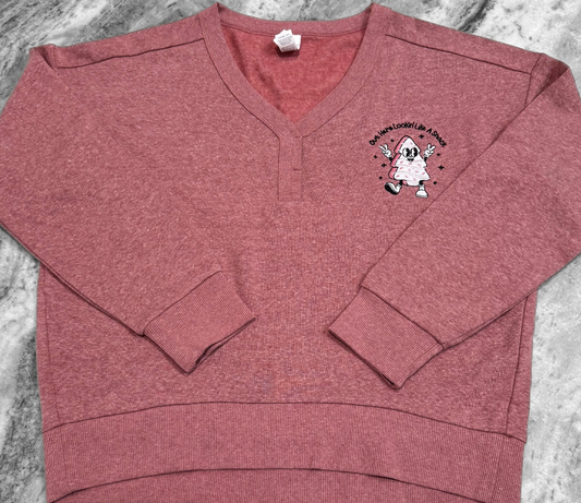 Christmas 'Out Here Looking Like a Snack' Cake Embroidered V-Neck Sweatshirt