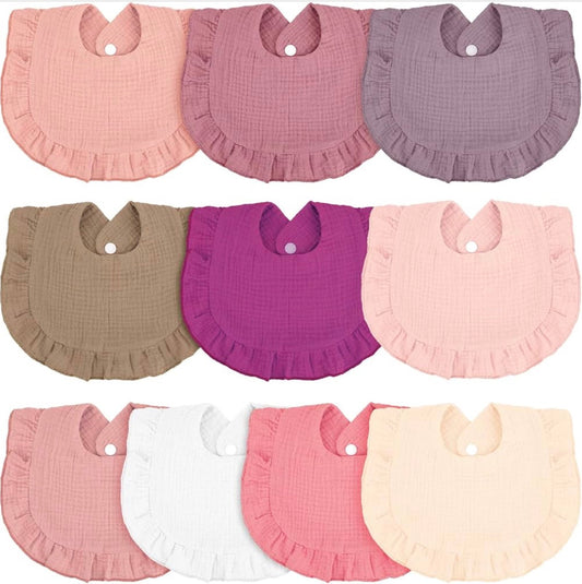 Cotton Muslin Ruffle Baby Bibs