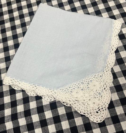 Blue Linen & Lace Baby Keepsake Handkerchief