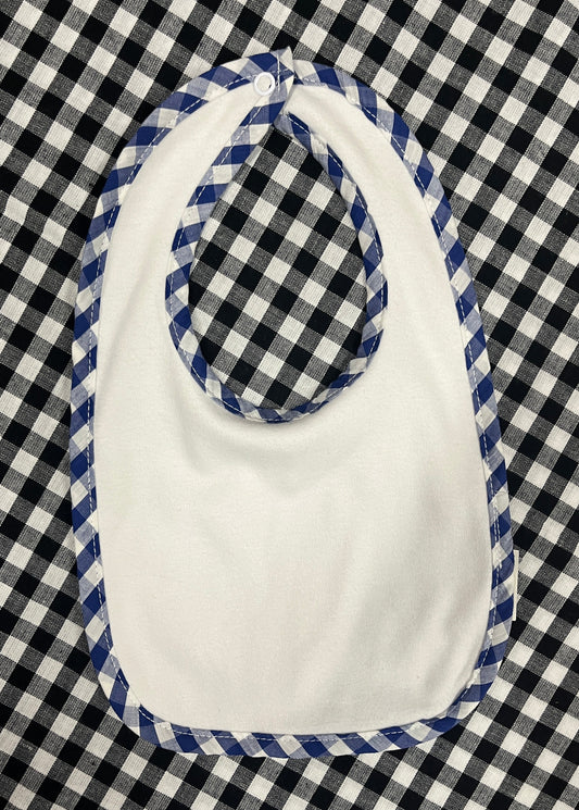 Blue Gingham Trim Baby Bib